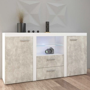 Komoda z szufladami Rene 156 cm biała / jasny beton designerski i komfortowy mebel do nowoczesnych oraz funkcjonalnych wnętrz