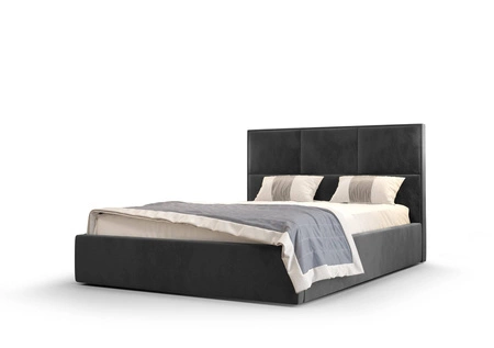 Łóżko tapicerowane Hestia 140x200 z pojemnikiem szary w nowoczesnym skandynawskim stylu z wygodnym zagłówkiem