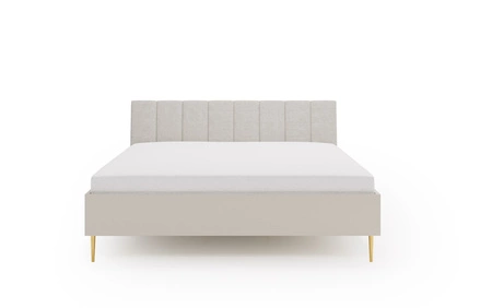 Łóżko Belluna 160x200 cm z beżowe idealne łóżko do sypialni wysoki tapicerowany zagłówek zapewnia komfort designerskie złote nogi