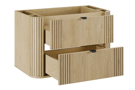 Szafka pod umywalkę Ovalia Cremona 80 cm dąb cremona stylowa szafka z szufladami zaokrąglony kształt dekoracyjne pionowe ryflowania