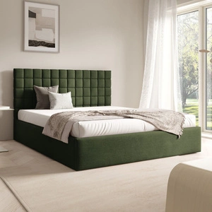 Łóżko tapicerowane Graso 140x200 zielone nowoczesne i eleganckie łóżko gustowny symetryczny wzór na wezgłowiu pojemnik na pościel