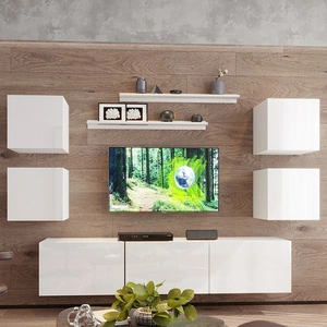 Meblościanka Aklion biała / biały połysk niezwykle stylowe meblościanka do salonu atrakcyjna pod względem wizualnym i funkcjonalnym