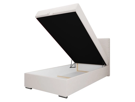 Łóżko kontynentalne Fargo 120x200 beżowe w nowoczesnym skandynawskim stylu z tapicerowanym zagłówkiem łóżko z pojemnikiem