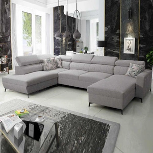 Narożnik z funkcją spania Savona VI jasny szary prawostronny elegancki i komfortowy narożnik do salonu z dwoma pojemnikami na pościel