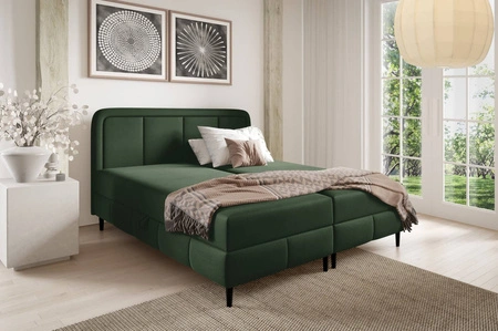 Łóżko kontynentalne Monte 180x200 zielone stylowe łóżko do sypialni pojemniki na pościel eleganckie wezgłowie o zaoblonym kształcie
