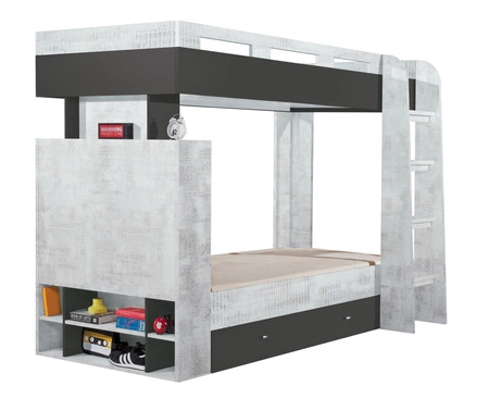 Łóżko piętrowe Tablo 90x200 cm grafit / enigma idealne do pokoju dziecka oraz pokoju młodzieżowego obrzeża wykończone specjalną okleiną