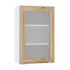 Szafka kuchenna wisząca Zova WS45 biały / dąb halifax szafka do kuchni z przeszkleniem odporna na uszkodzenia frezowany uchwyt