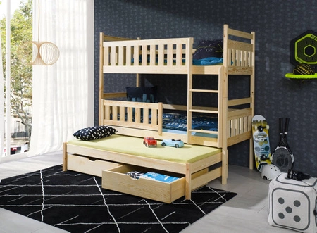 Łóżko piętrowe Olaf 3 osobowe 90x200 idealne do pokoju dziecka zapewnia wygodne miejsce do spania nie zajmując dużej powierzchni