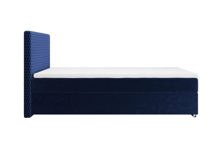 Łóżko kontynentalne Fargo 90x200 granatowe w nowoczesnym skandynawskim stylu z tapicerowanym zagłówkiem łóżko z pojemnikiem