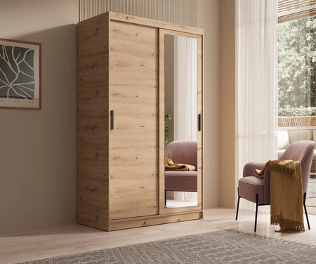 Szafa przesuwna z lustrem Hailey 120 cm dąb artisan prosta forma i minimalistyczny wygląd szafa idealnie wpasuje się do każdego wnętrza