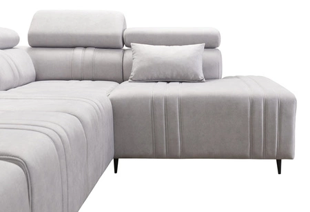 Narożnik z funkcją spania Castel VII różowy prawostronny stylowy narożnik z pojemnikiem na pościel i regulowanymi zagłówkami