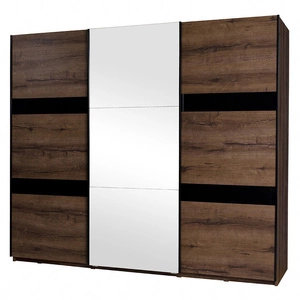 Szafa przesuwna z lustrem Denver 250 cm dąb monastery / czarny połysk pojemna szafa z wewnętrznymi szufladami idealna do sypialni