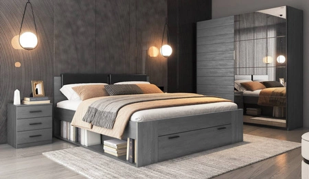 Szafa przesuwna Galaxy 200 cm dąb carbon pojemna szafa z lustrem w nowoczesnej formie wyposażona w aluminiowe prowadnice drzwi