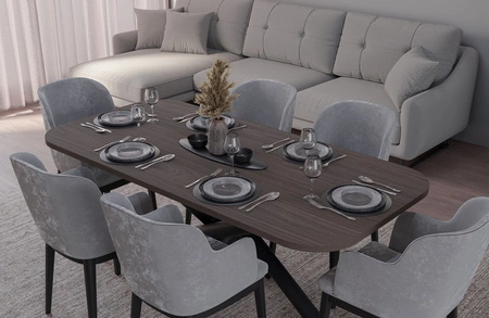 Stół Lyon 90x185 cm orzech wisconsin / czarny nowoczesny stół do jadalni osadzony na stylowych nogach typu pająk regulacja wysokości