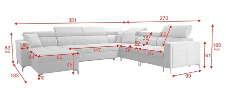 Narożnik z funkcją spania Nausa VII grafitowy lewostronny elegancki narożnik do salonu wykonany z miękkiej tkaniny typu velvet