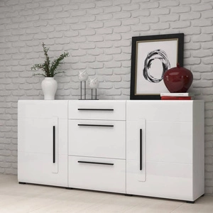 Komoda z szufladami Tulsa 180 cm biała / biały połysk funkcjonalna idealna do wnętrz w stylu nowoczesnym klasycznym i skandynawskim