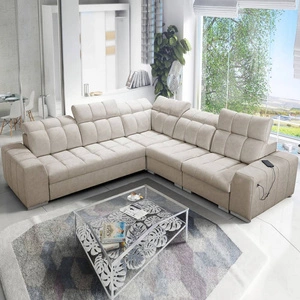 Narożnik z funkcją spania Luigi III beżowy prawostronny komfortowy narożnik do salonu doskonały do codziennego wypoczynku
