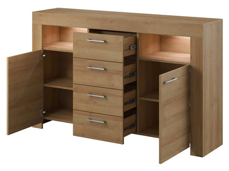 Komoda z szufladami Neba 155 cm dąb riviera nowoczesny design mebla wysoka jakość obrzeża komody wykończone specjalną okleiną ABS