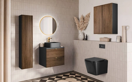 Szafka łazienkowa wisząca Talia 30 cm czarny / dąb casella klasyczny design drzwi z subtelną frezowaną ramką system push to open