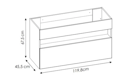 Zestaw mebli łazienkowych Bahama biały połysk / dąb wotan nowoczesne szafki wiszące do łazienki wzbogacone o oświetlenie LED