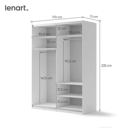 Szafa przesuwna z lustrem Maxi 170 cm biała funkcjonalna szafa o uniwersalnym designie duże lustro nadaje nowoczesności i lekkości