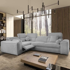 Narożnik z funkcją spania Viano II Lux jasny szary lewostronny designerski narożnik do salonu z komfortowym wysuwanym podnóżkiem