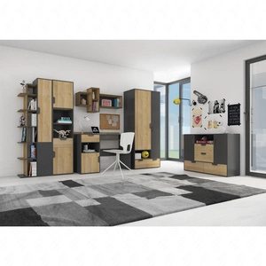 Zestaw mebli dziecięcych Nano 2 grafit / dąb riviera idealna propozycja do pokoju młodzieżowego w modnym stylu