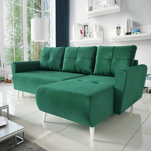 Narożnik z funkcją spania Felicie butelkowa zieleń uniwersalny w ustawieniu narożnik stylowy design wpisujący się w każdą aranżację