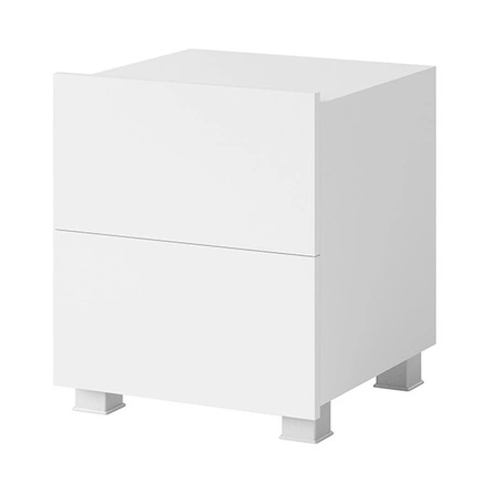 Szafka nocna z szufladami Apulia biały połysk z możliwością podwieszenia minimalistyczny design prosta bryła idealny stolik do sypialni