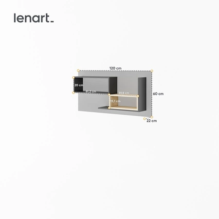 Półka Pok 120 cm grafit / szary / buk ibsen oryginalny i praktyczny panel ścienny z półkami o charakterystycznej konstrukcji
