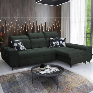 Narożnik z funkcją spania Buffalo zielony prawostronny funkcjonalny i stylowy narożnik rozkładany z pojemnikiem na pościel