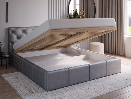 Łóżko tapicerowane Eliza 180x200 beżowe stylowe łóżko z pojemnikiem na pościel wygodny zagłówek zachwyca eleganckim designem