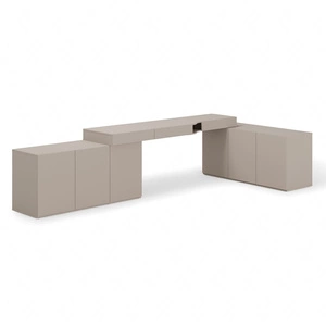 Biurko narożne Woow 338x141 cm clay grey lewe uniwersalne biurko z szufladami z opcją obustronnego montażu duże szafki w zestawie