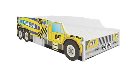 Łóżko Builder 70x140 cm designerskie łóżko z materacem w kształcie samochodu z ozdobnym nadrukiem wykonane z solidnych materiałów