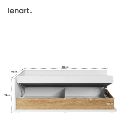 Łóżko Simi 90x200 cm biały / hikora naturalna lewostronne wygodne łóżko w stylu nowoczesnym tapczan z pojemnikiem na pościel