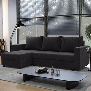 Narożnik z funkcją spania Pasco grafitowy lewostronny klasyczny narożnik wpisujący się w każdą aranżację dekoracyjne przeszycia