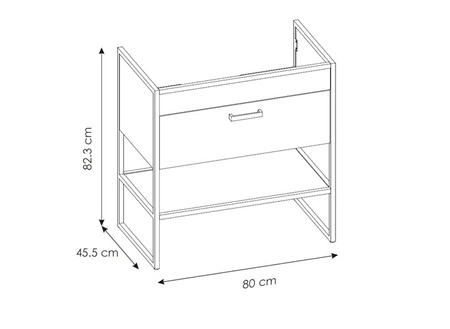 Szafka pod umywalkę Brooklin 80 cm dąb craft złoty stylowa szafka z szufladą wsparta na stabilnej metalowej podstawie w stylu loftowym