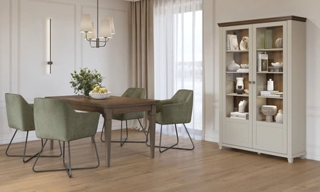 Witryna Evora 126 cm beżowa / dąb dunin zachwyci miłośników wyrazistych wnętrz idealna do salonu oraz jadalni