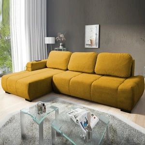 Narożnik z funkcją spania Gentle żółty lewostronny stylowy design narożnik rozkładany charakteryzujący się obłym kształtem