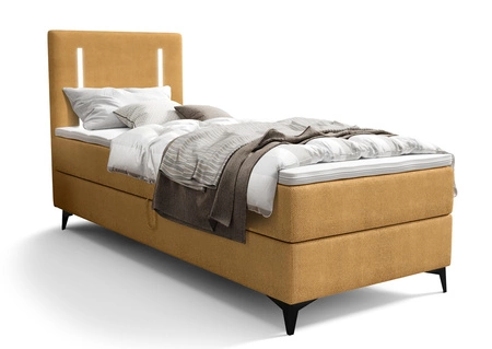 Łóżko kontynentalne Norco 80x200 żółte stylowe łóżko z pojemnikiem na pościel oświetlenie umieszczone w zagłówku nadaje wyjątkowości