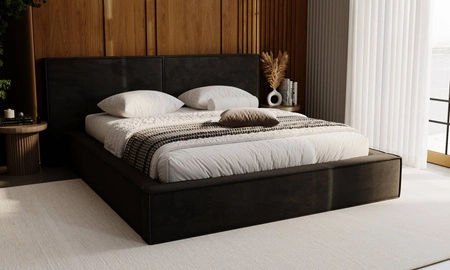 Łóżko tapicerowane Palise 180x200 czarne stylowe łóżko z pojemnikiem na pościel wygodny zagłówek zachwyca eleganckim designem
