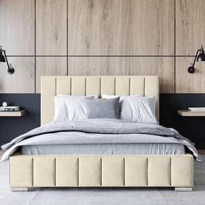 Łóżko tapicerowane Insam 140x200 beżowe stylowe łóżko z pojemnikiem na pościel wygodny zagłówek zachwyca eleganckim designem