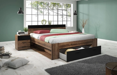 Łóżko z szufladą Beta 160x200 cm dąb monastery / czarny to idealne łóżko do sypialni lub pokoju młodzieżowego z zagłówkiem