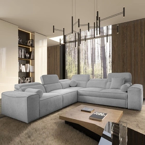 Narożnik z funkcją spania Viano III jasny szary lewostronny narożnik z pojemnikami na pościel doskonały do nowoczesnych wnętrz