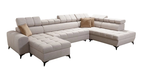 Narożnik z funkcją spania Bolmso VI brązowy lewostronny wygodny narożnik z regulowanymi zagłówkami dekoracyjne pikowania na siedzisku