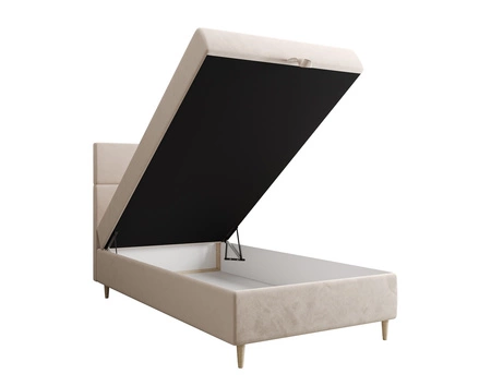 Łóżko kontynentalne Bing 100x200 beżowe w nowoczesnym skandynawskim stylu z tapicerowanym zagłówkiem łóżko z pojemnikiem