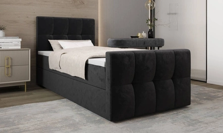 Łóżko kontynentalne Manhattan 120x200 grafitowe w nowoczesnym skandynawskim stylu z tapicerowanym zagłówkiem i zanóżkiem łóżko z pojemnikiem