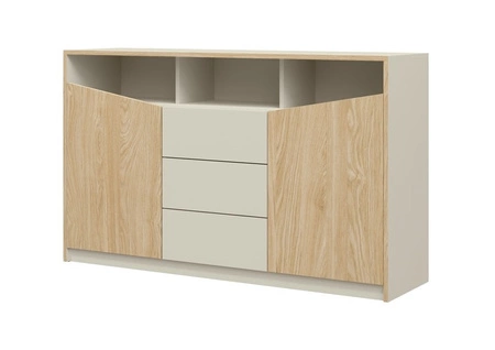 Zestaw mebli do sypialni Atson szarobeżowy / dąb olejowany nowoczesny design komplet mebli do sypialni oryginalny kształt frontów mebli