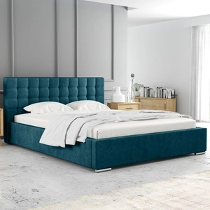 Łóżko tapicerowane Umiky 160x200 turkusowe stylowe łóżko z pojemnikiem na pościel wygodny zagłówek zachwyca eleganckim designem
