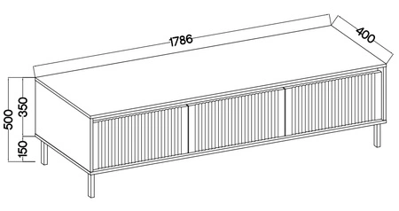 Szafka RTV Osaka 179 cm dąb evoke / czarna w modnej kolorystyce idealna do wnętrz w stylu japońskim gustowny ryflowany front